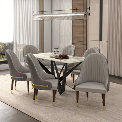 Elara Leather Dining Chair with Elegant Ripple Back and Gold Accents in Rubberwood - Elax Furniture