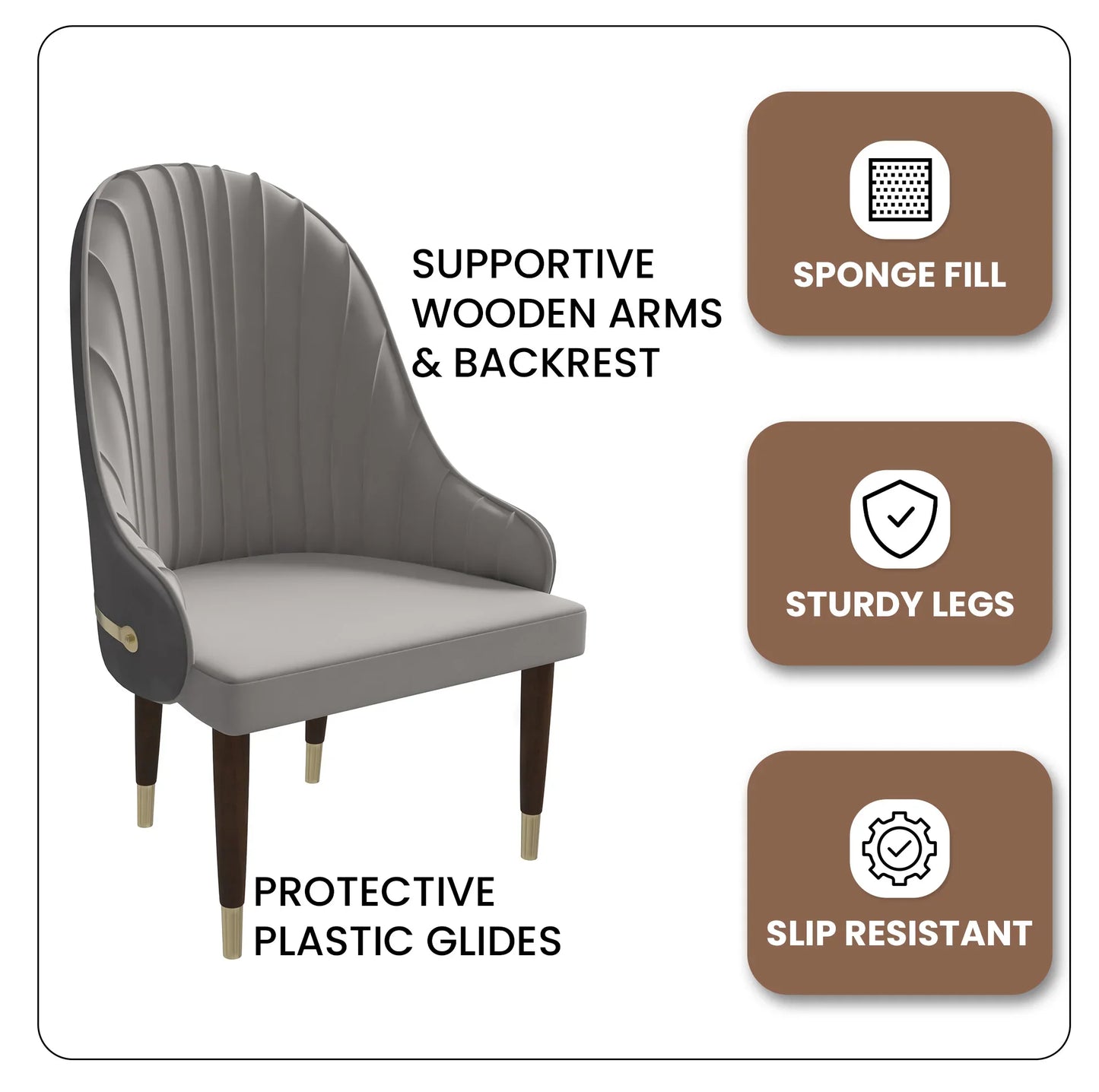 Elara Leather Dining Chair with Elegant Ripple Back and Gold Accents in Rubberwood - Elax Furniture