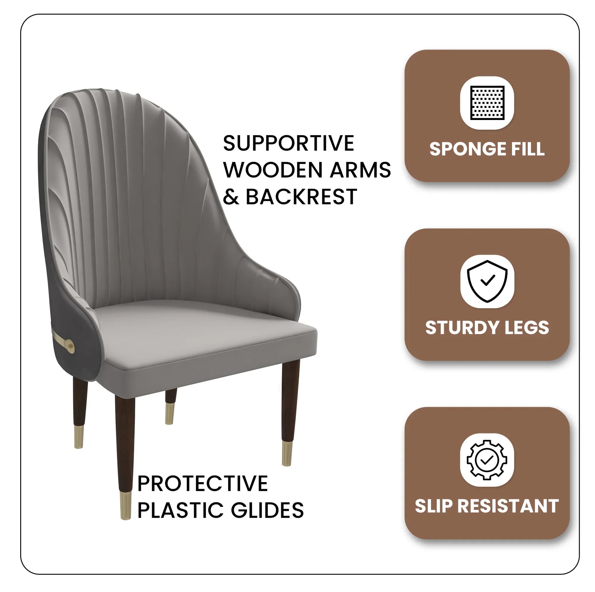 Elara Leather Dining Chair with Elegant Ripple Back and Gold Accents in Rubberwood - Elax Furniture