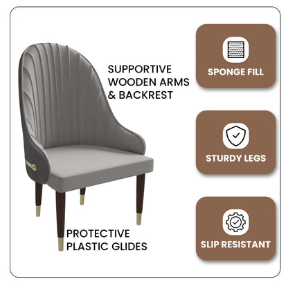 Elara Leather Dining Chair with Elegant Ripple Back and Gold Accents in Rubberwood - Elax Furniture