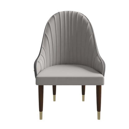 Elara Leather Dining Chair with Elegant Ripple Back and Gold Accents in Rubberwood - Elax Furniture