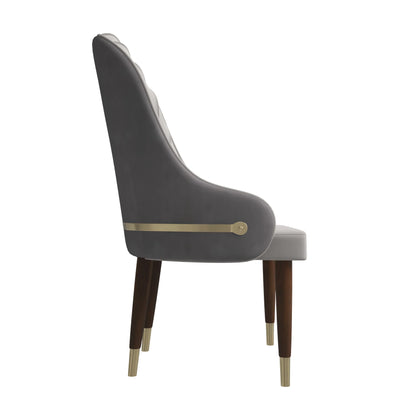 Elara Leather Dining Chair with Elegant Ripple Back and Gold Accents in Rubberwood - Elax Furniture