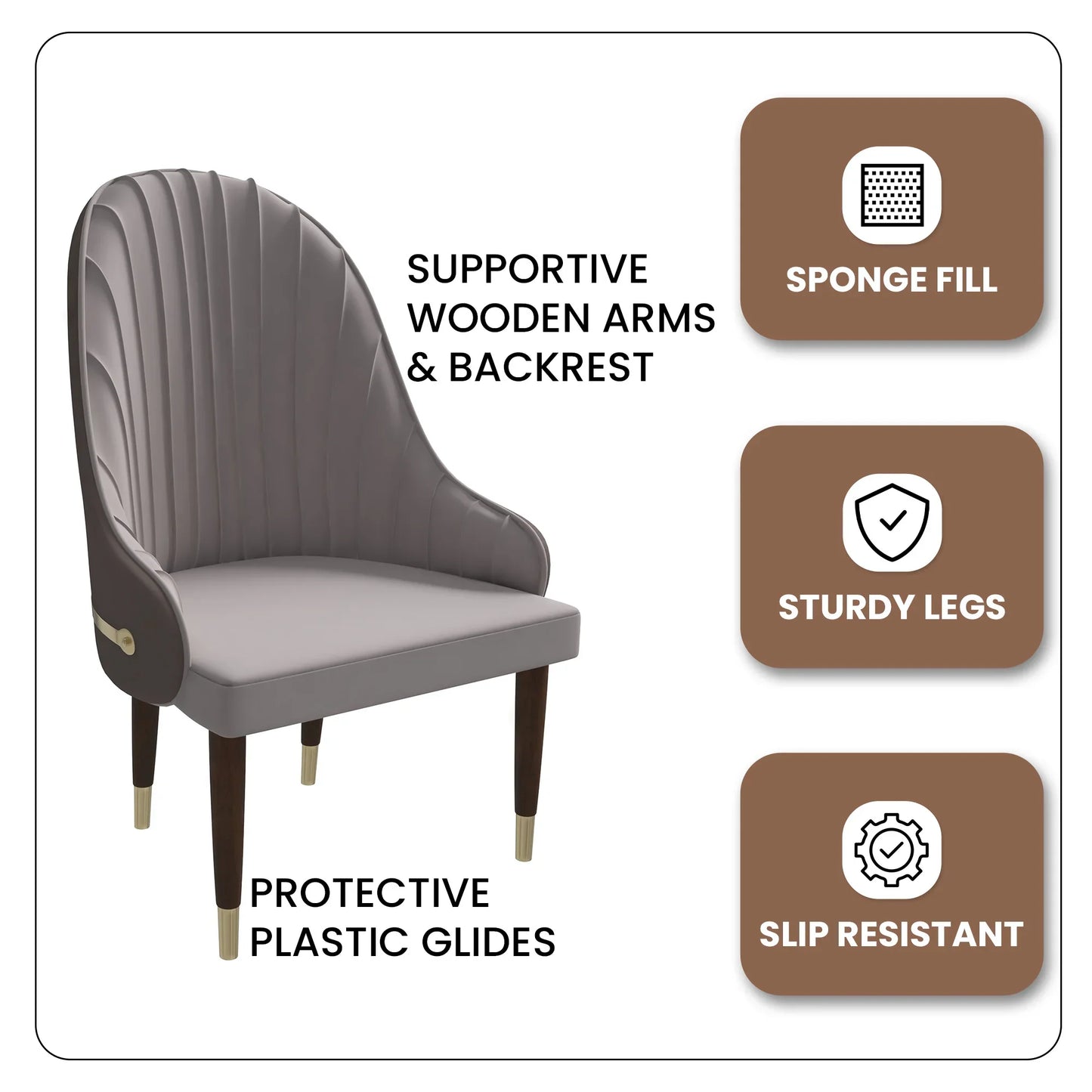 Elara Leather Dining Chair with Elegant Ripple Back and Gold Accents in Rubberwood - Elax Furniture