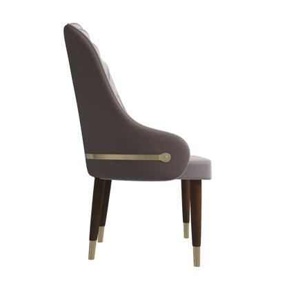 Elara Leather Dining Chair with Elegant Ripple Back and Gold Accents in Rubberwood - Elax Furniture