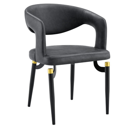 Entice Leather Dining Chair with Curved Open Back and Iron Legs