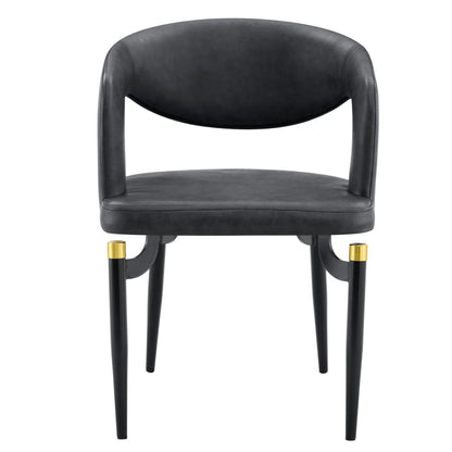 Entice Leather Dining Chair with Curved Open Back and Iron Legs