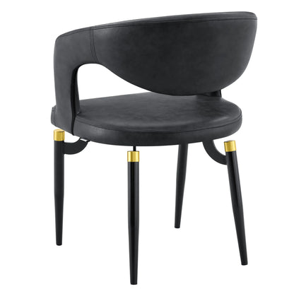 Entice Leather Dining Chair with Curved Open Back and Iron Legs