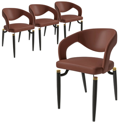 Entice Leather Dining Chairs with Curved Open Back Design and Iron Legs Set of 4 - Elax Furniture