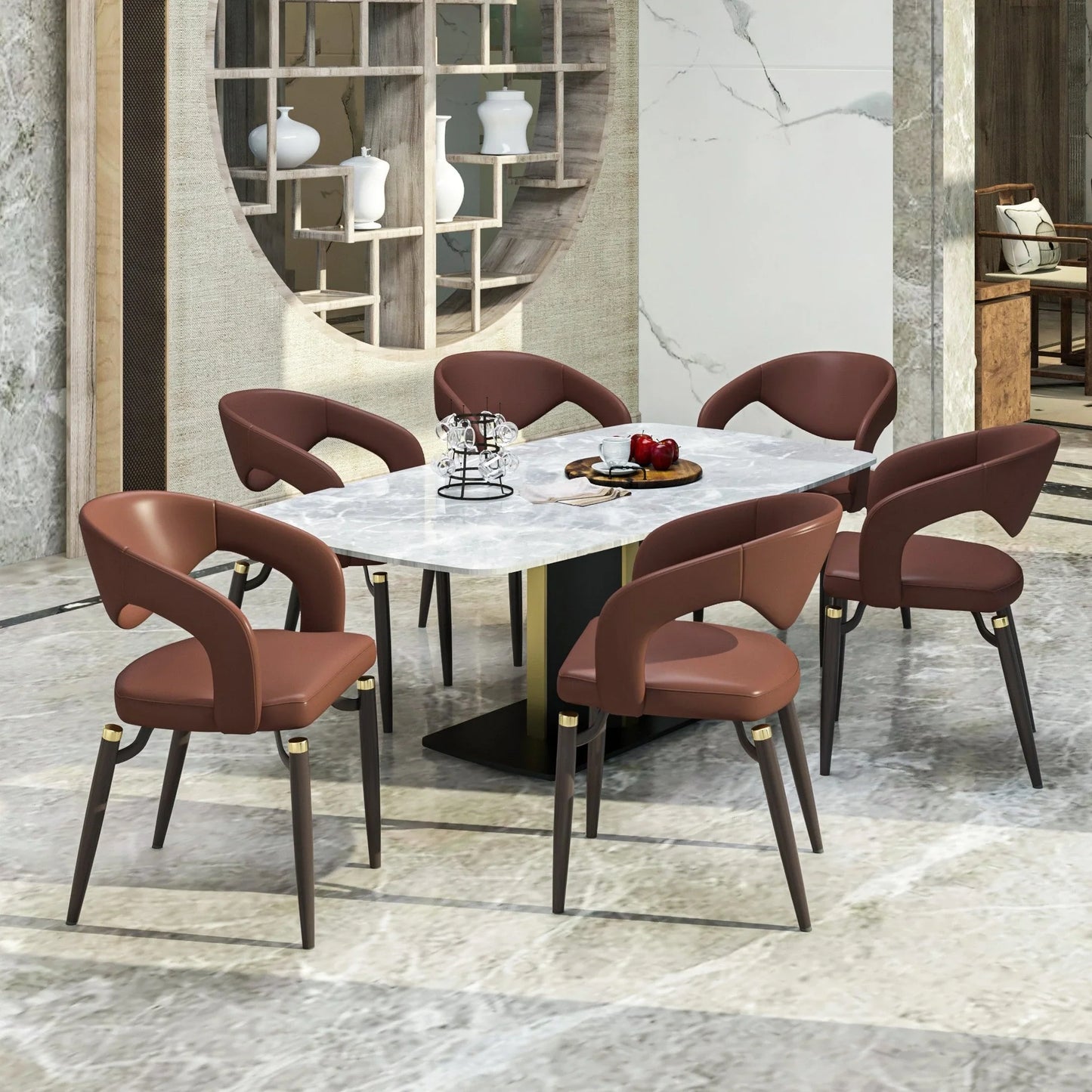 Entice Leather Dining Chairs with Curved Open Back Design and Iron Legs Set of 4 - Elax Furniture
