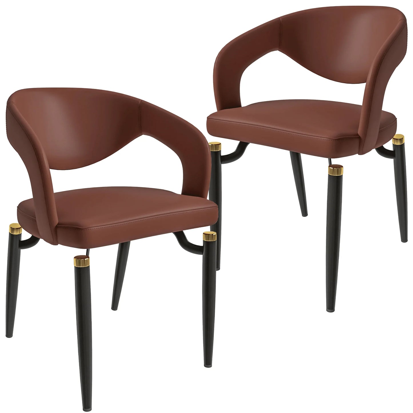 Entice Leather Dining Chairs with Curved Open Back Design and Iron Legs Set of 2 - Elax Furniture