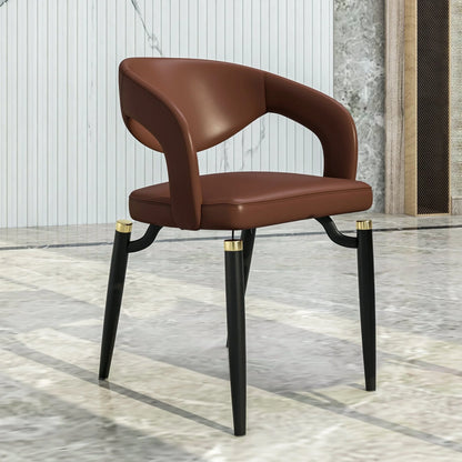 Entice Leather Dining Chairs with Curved Open Back Design and Iron Legs Set of 2 - Elax Furniture
