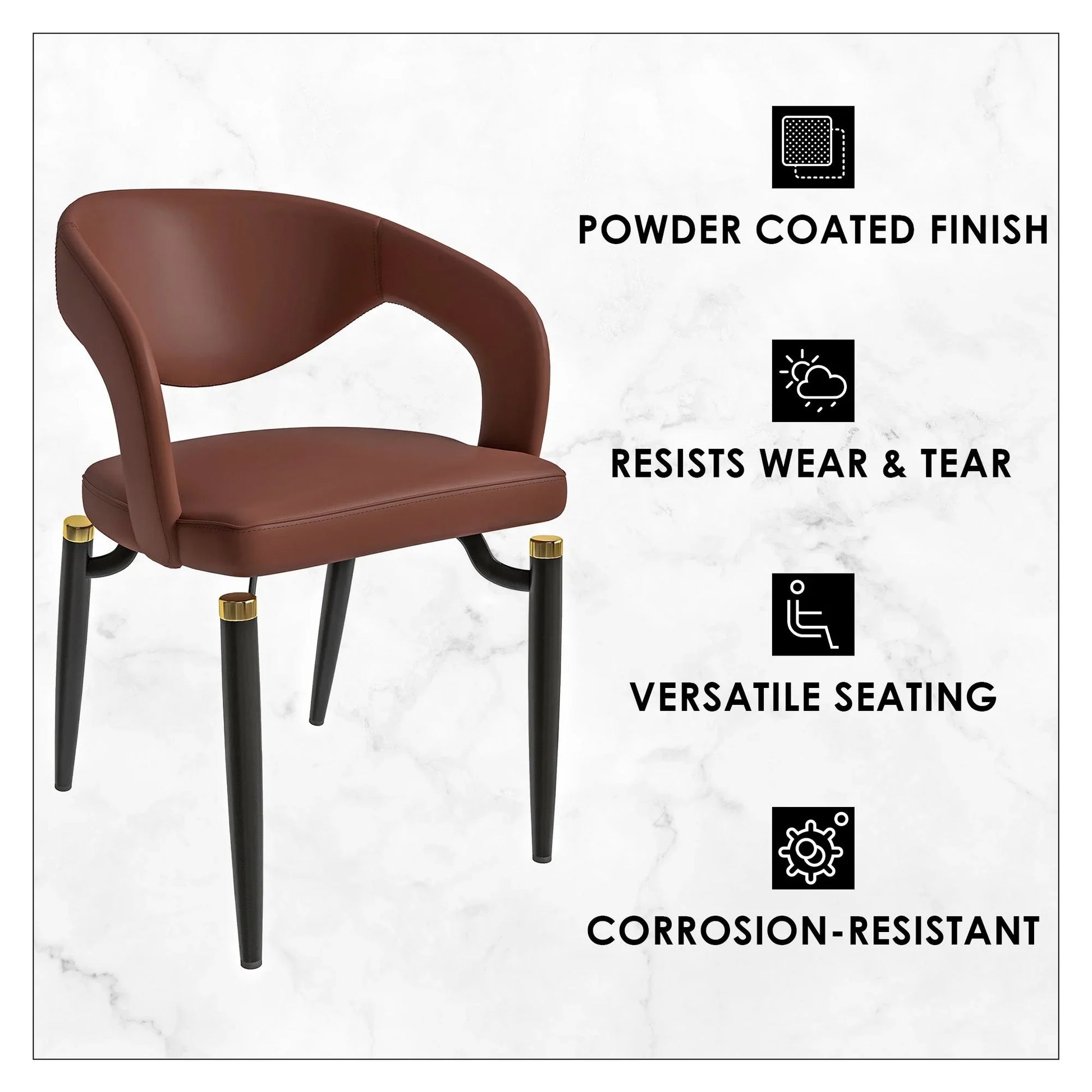 Entice Leather Dining Chairs with Curved Open Back Design and Iron Legs Set of 2 - Elax Furniture