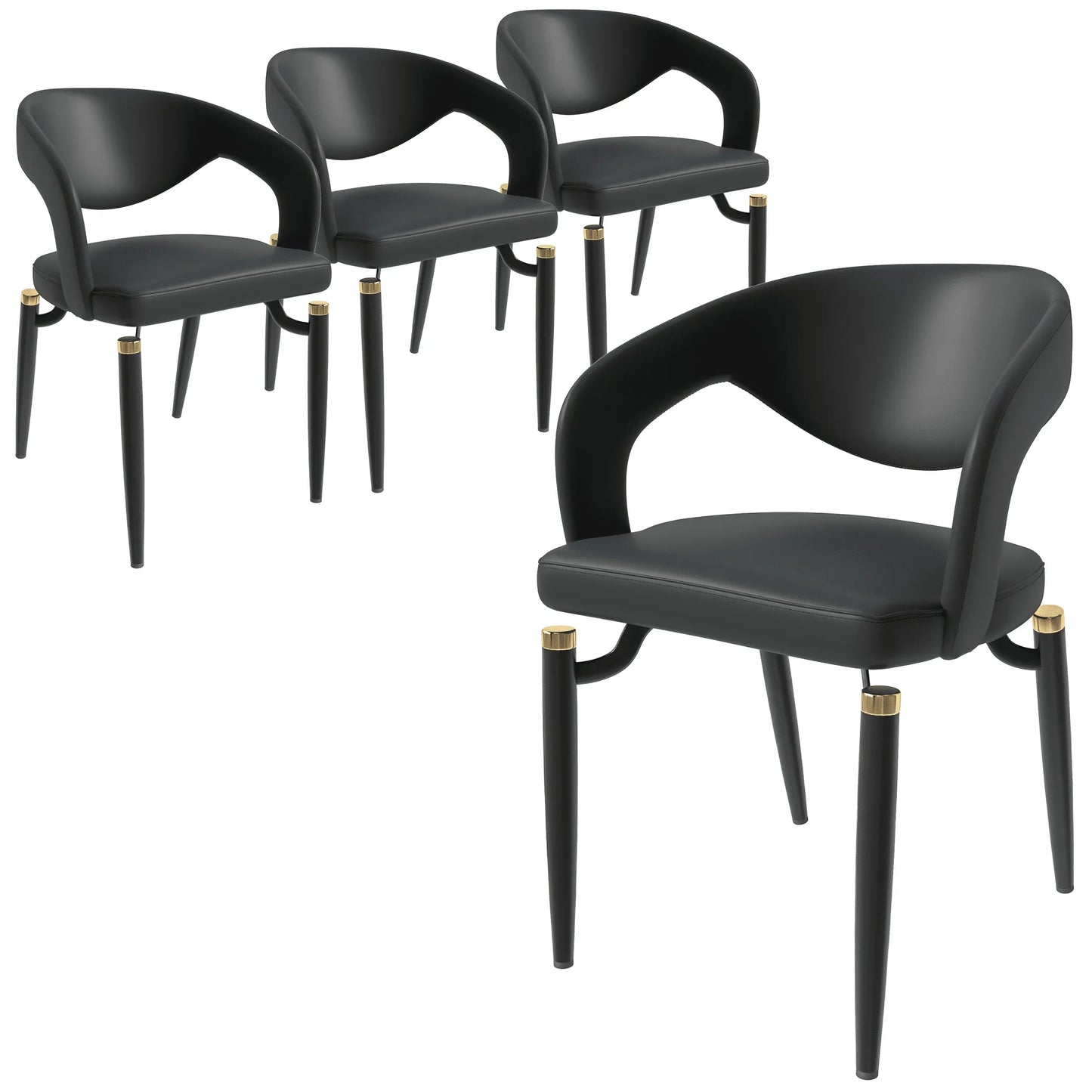 Entice Leather Dining Chairs with Curved Open Back Design and Iron Legs Set of 4 - Elax Furniture