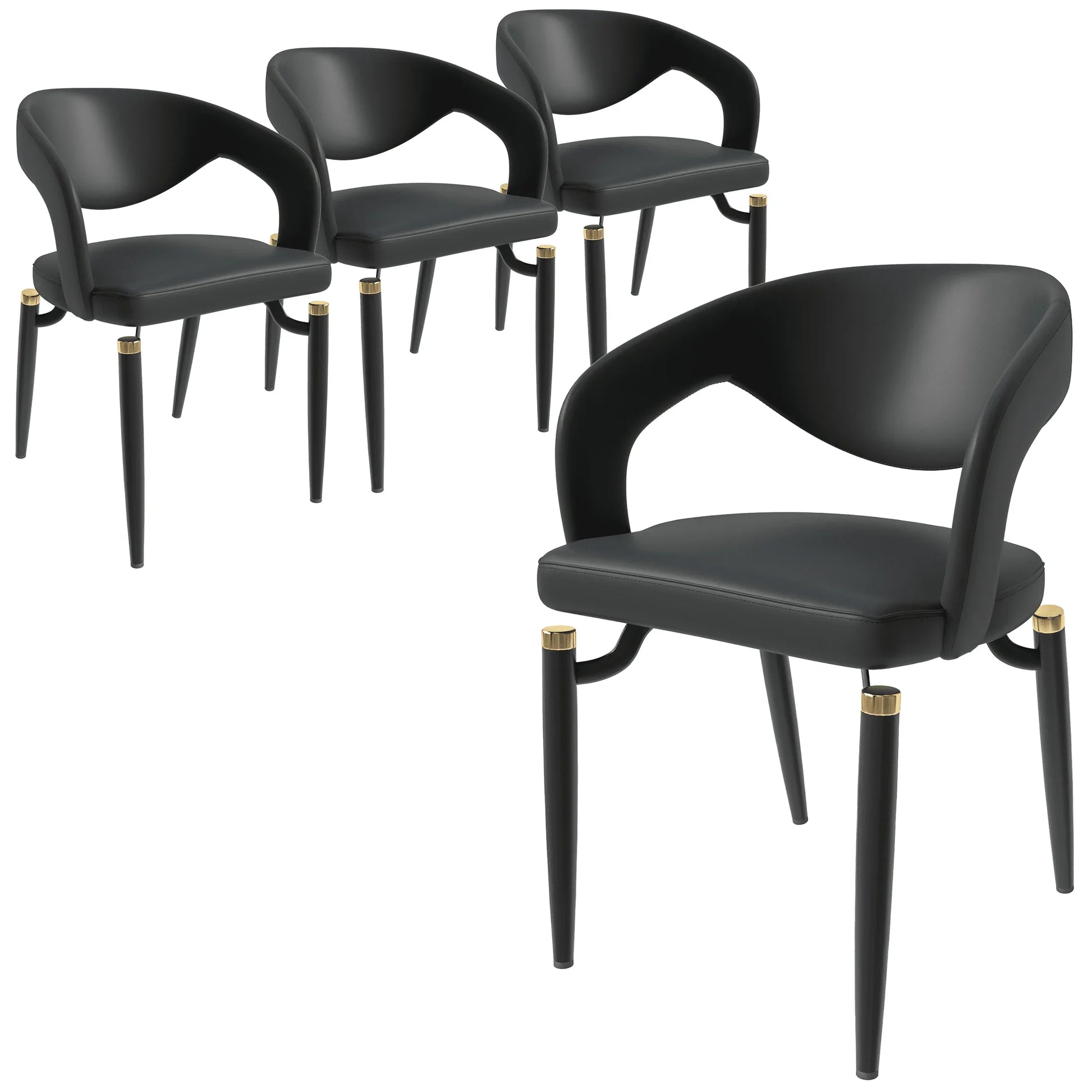 Entice Leather Dining Chairs with Curved Open Back Design and Iron Legs Set of 4 - Elax Furniture