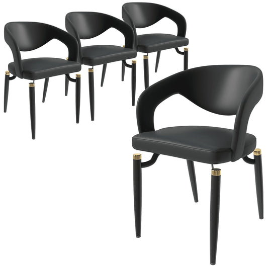 Entice Leather Dining Chairs with Curved Open Back Design and Iron Legs Set of 4 - Elax Furniture