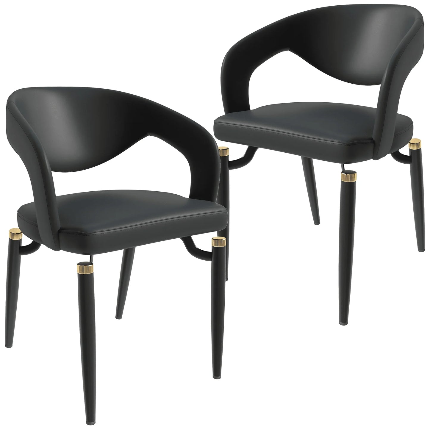 Entice Leather Dining Chairs with Curved Open Back Design and Iron Legs Set of 2 - Elax Furniture