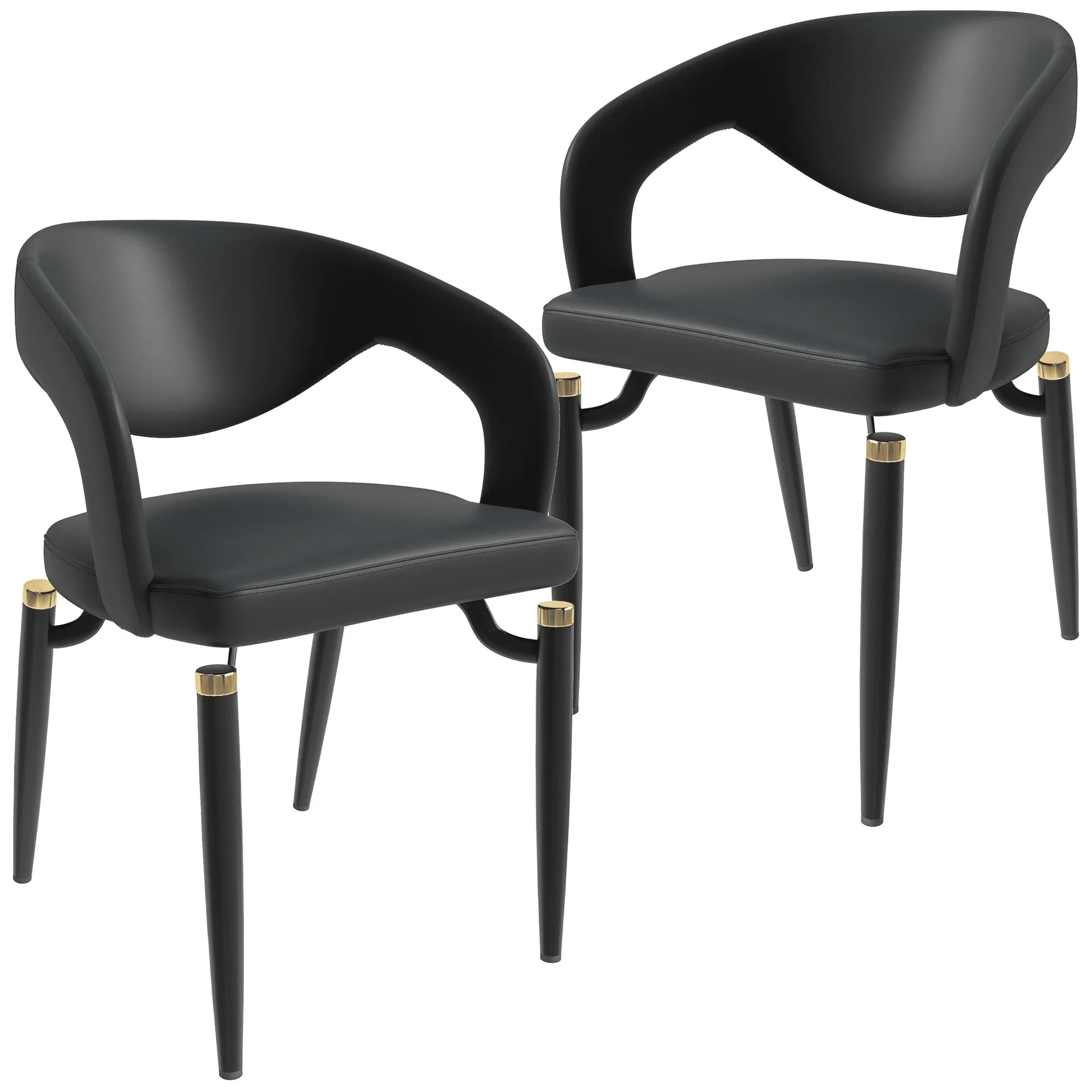 Entice Leather Dining Chairs with Curved Open Back Design and Iron Legs Set of 2 - Elax Furniture