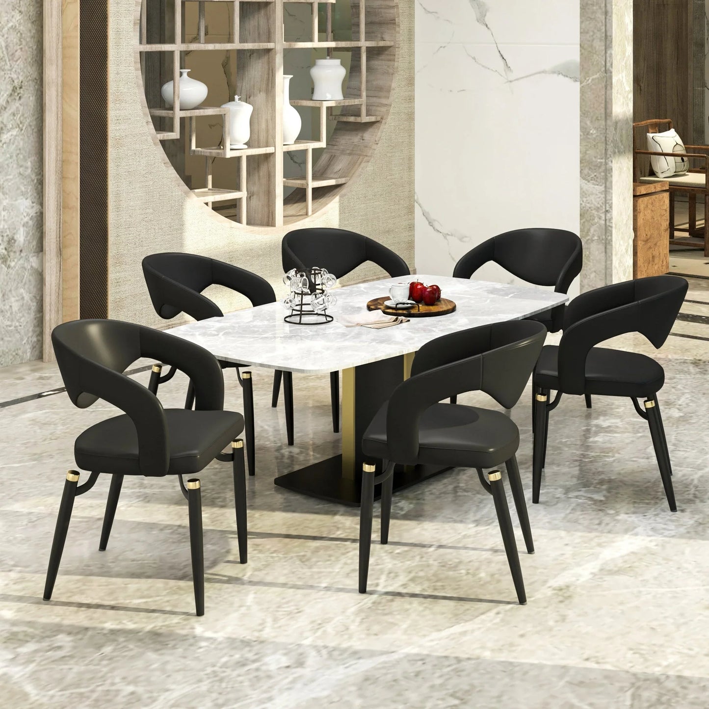 Entice Leather Dining Chairs with Curved Open Back Design and Iron Legs Set of 2 - Elax Furniture