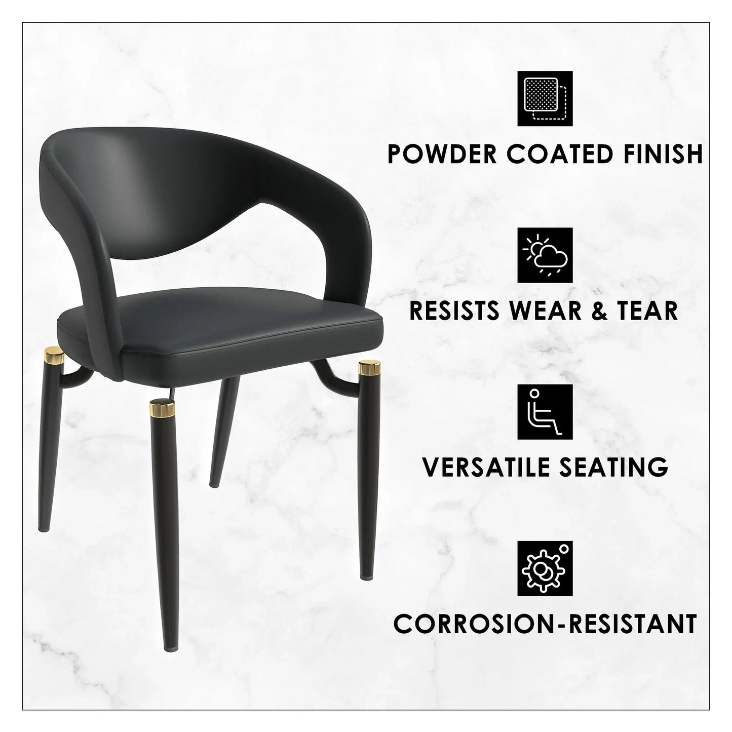 Entice Leather Dining Chairs with Curved Open Back Design and Iron Legs Set of 2 - Elax Furniture