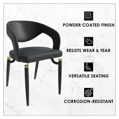 Entice Leather Dining Chairs with Curved Open Back Design and Iron Legs Set of 2 - Elax Furniture
