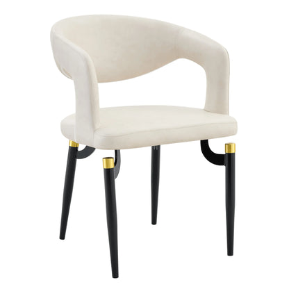 Entice Leather Dining Chair with Curved Open Back and Iron Legs