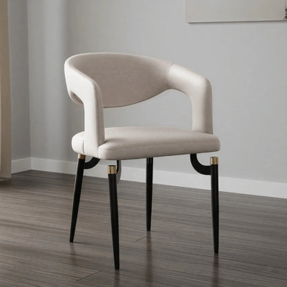 Entice Leather Dining Chair with Curved Open Back and Iron Legs