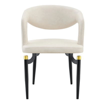 Entice Leather Dining Chair with Curved Open Back and Iron Legs