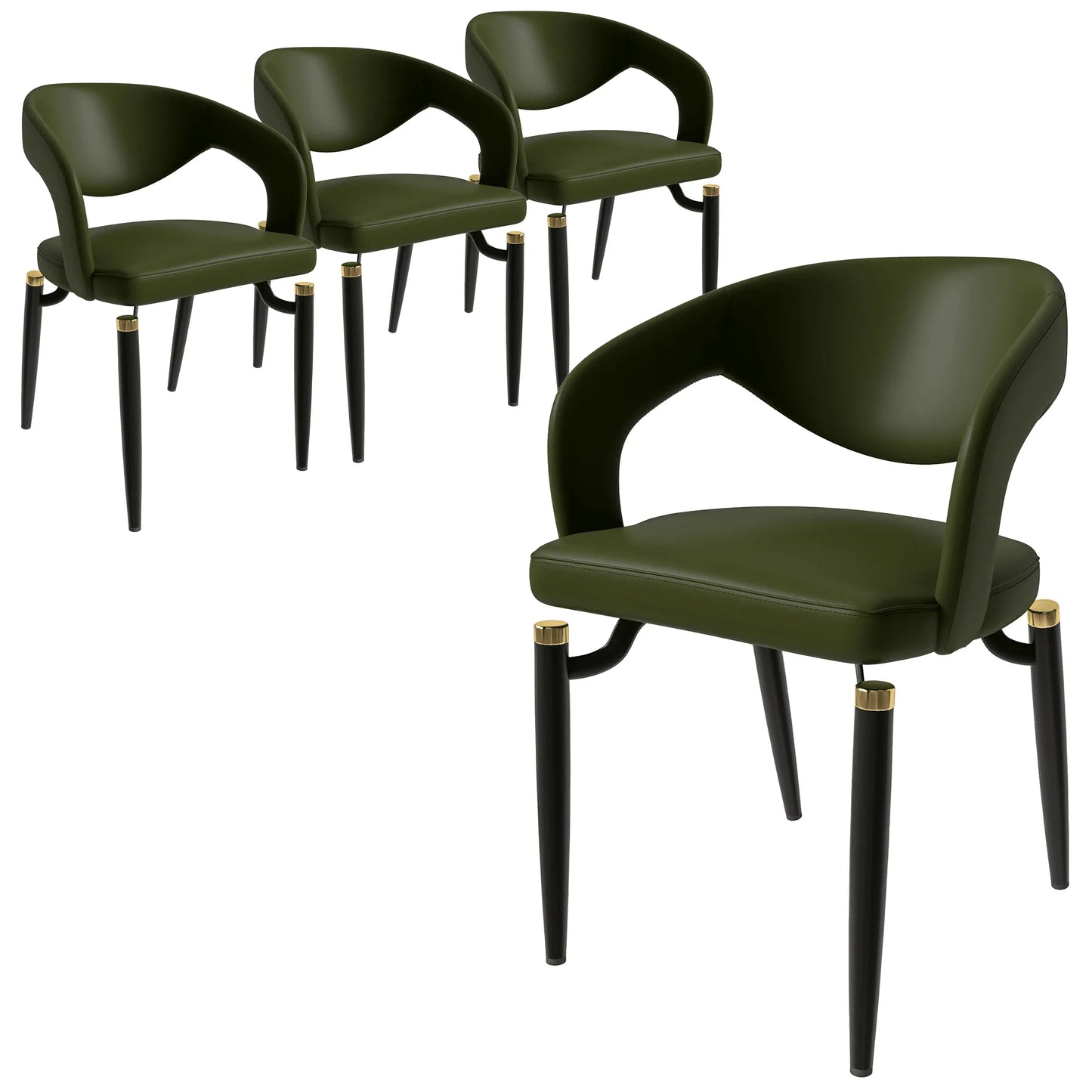 Entice Leather Dining Chairs with Curved Open Back Design and Iron Legs Set of 4 - Elax Furniture