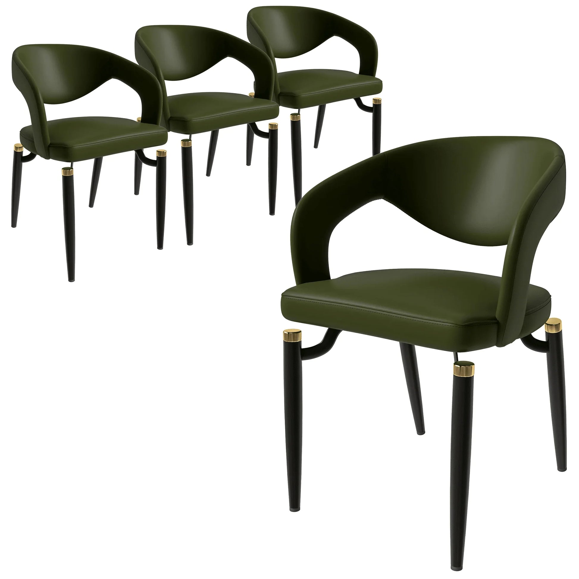 Entice Leather Dining Chairs with Curved Open Back Design and Iron Legs Set of 4 - Elax Furniture