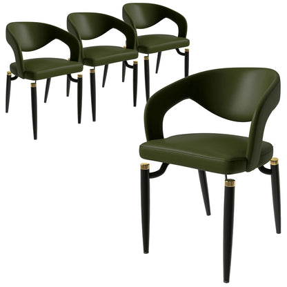 Entice Leather Dining Chairs with Curved Open Back Design and Iron Legs Set of 4 - Elax Furniture