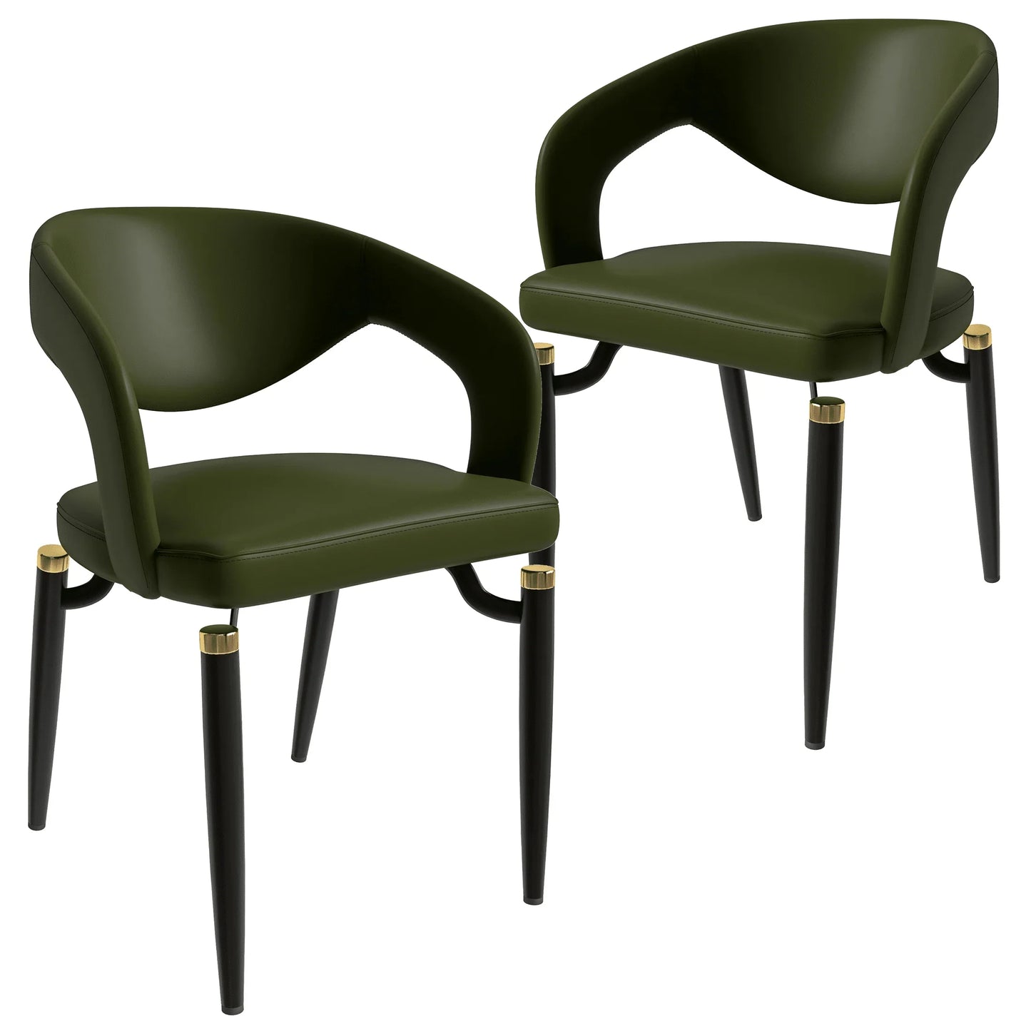 Entice Leather Dining Chairs with Curved Open Back Design and Iron Legs Set of 2 - Elax Furniture