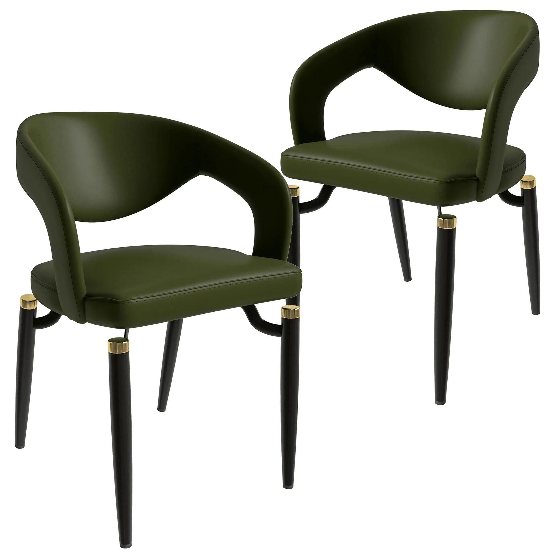 Entice Leather Dining Chairs with Curved Open Back Design and Iron Legs Set of 2 - Elax Furniture