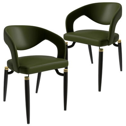 Entice Leather Dining Chairs with Curved Open Back Design and Iron Legs Set of 2 - Elax Furniture