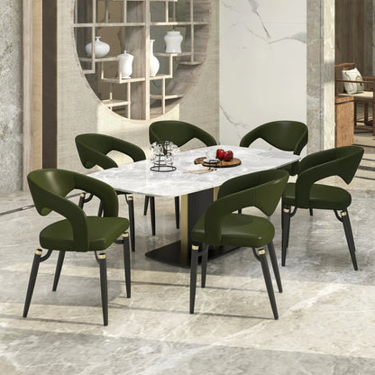 Entice Leather Dining Chairs with Curved Open Back Design and Iron Legs Set of 2 - Elax Furniture