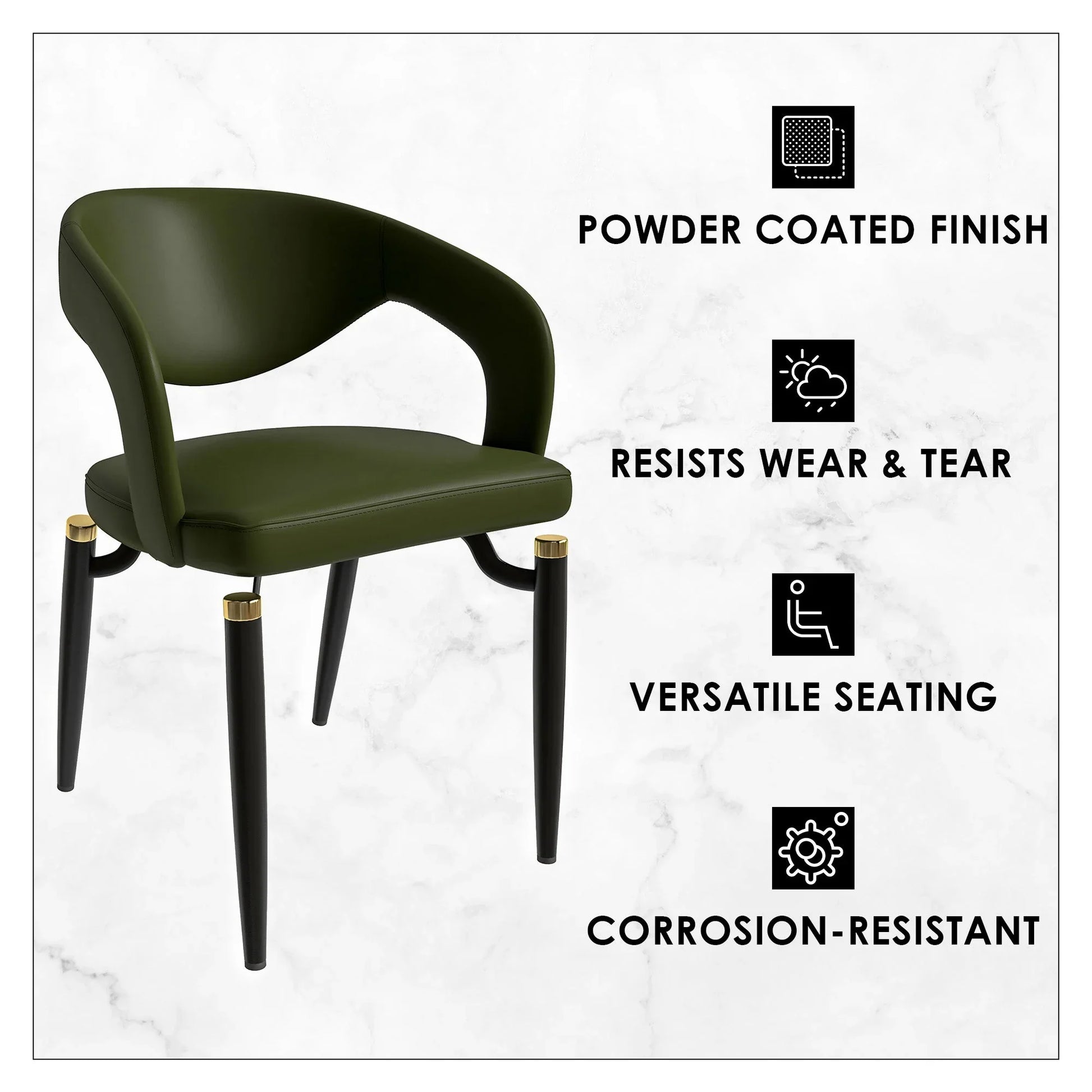 Entice Leather Dining Chairs with Curved Open Back Design and Iron Legs Set of 2 - Elax Furniture