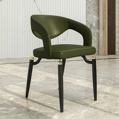 Entice Leather Dining Chair with Curved Open Back and Iron Legs