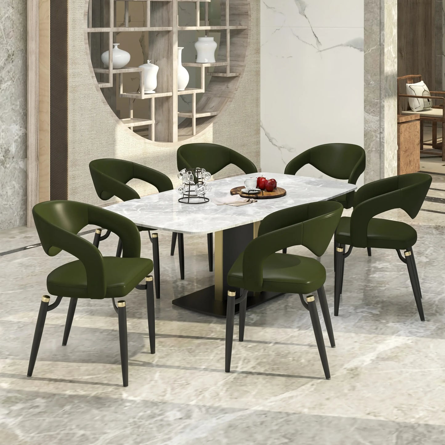 Entice Leather Dining Chair with Curved Open Back and Iron Legs