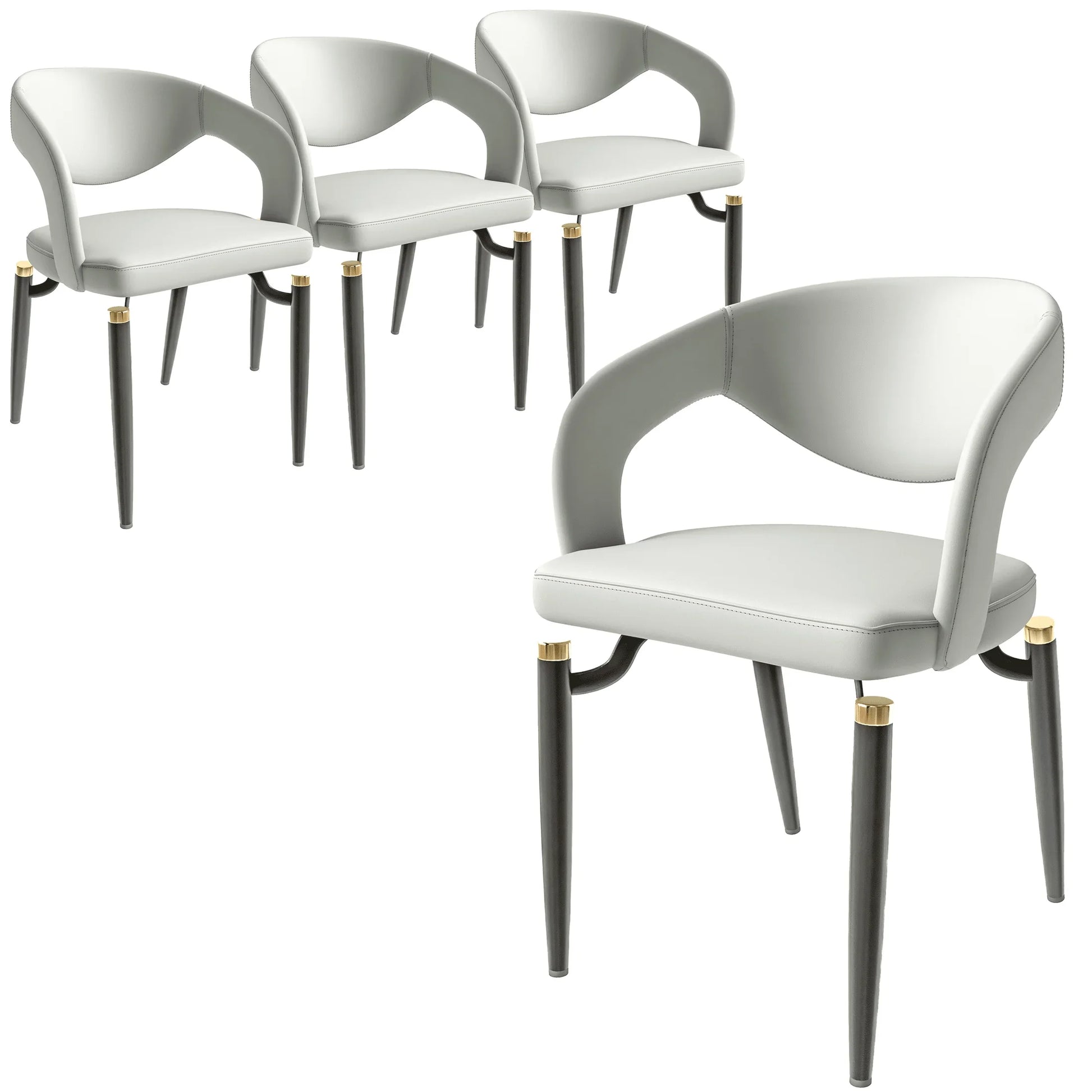 Entice Leather Dining Chairs with Curved Open Back Design and Iron Legs Set of 4 - Elax Furniture