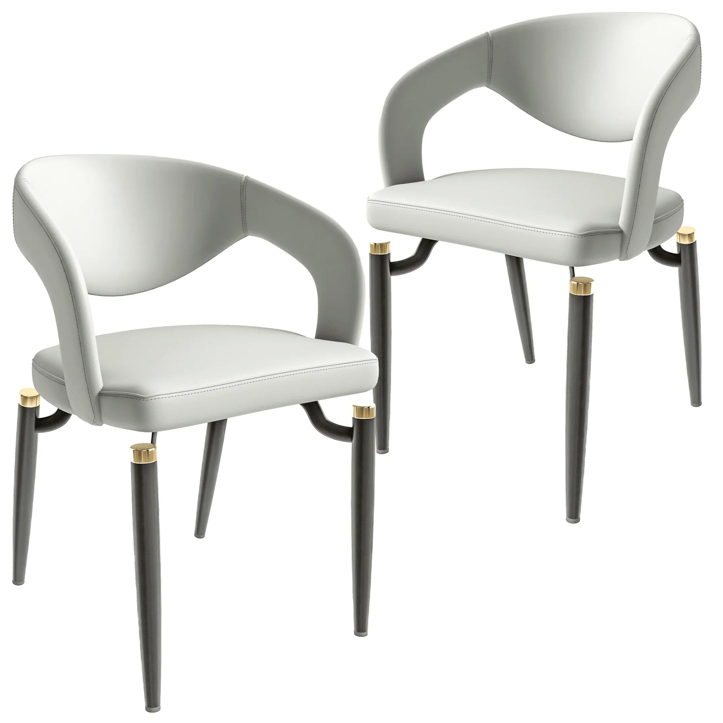 Entice Leather Dining Chairs with Curved Open Back Design and Iron Legs Set of 2 - Elax Furniture
