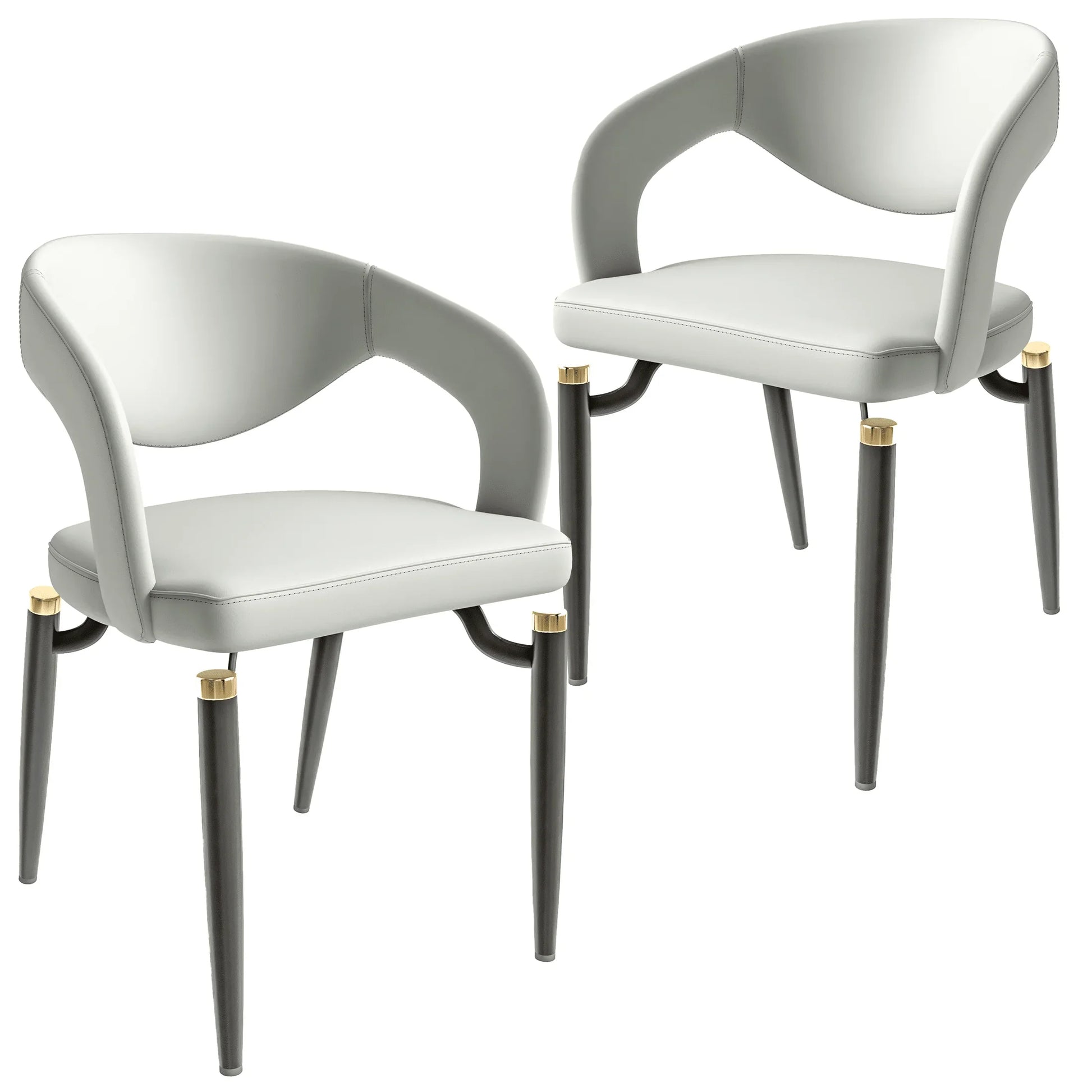 Entice Leather Dining Chairs with Curved Open Back Design and Iron Legs Set of 2 - Elax Furniture