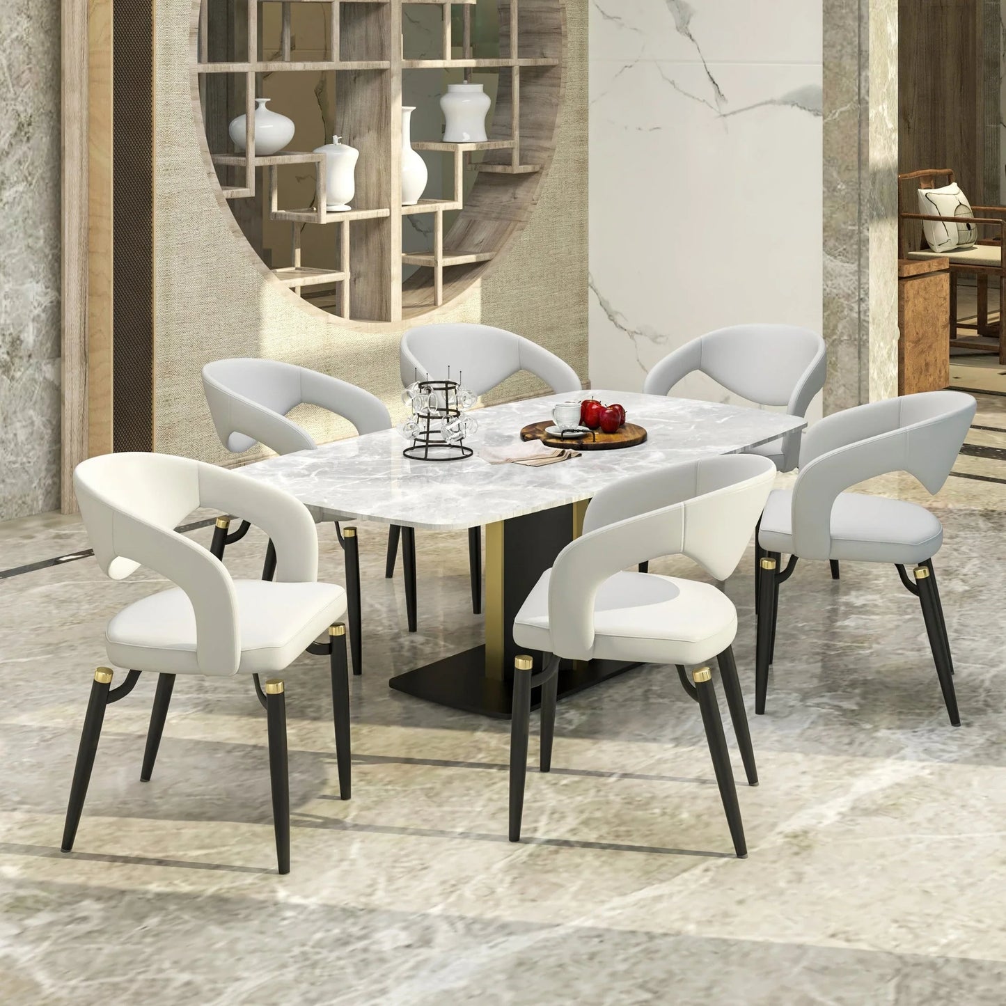 Entice Leather Dining Chairs with Curved Open Back Design and Iron Legs Set of 2 - Elax Furniture