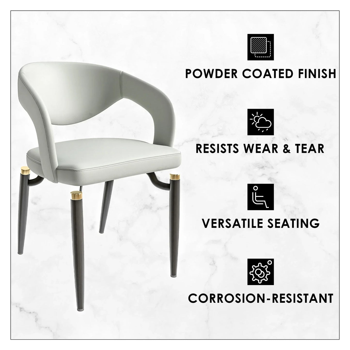 Entice Leather Dining Chairs with Curved Open Back Design and Iron Legs Set of 2 - Elax Furniture