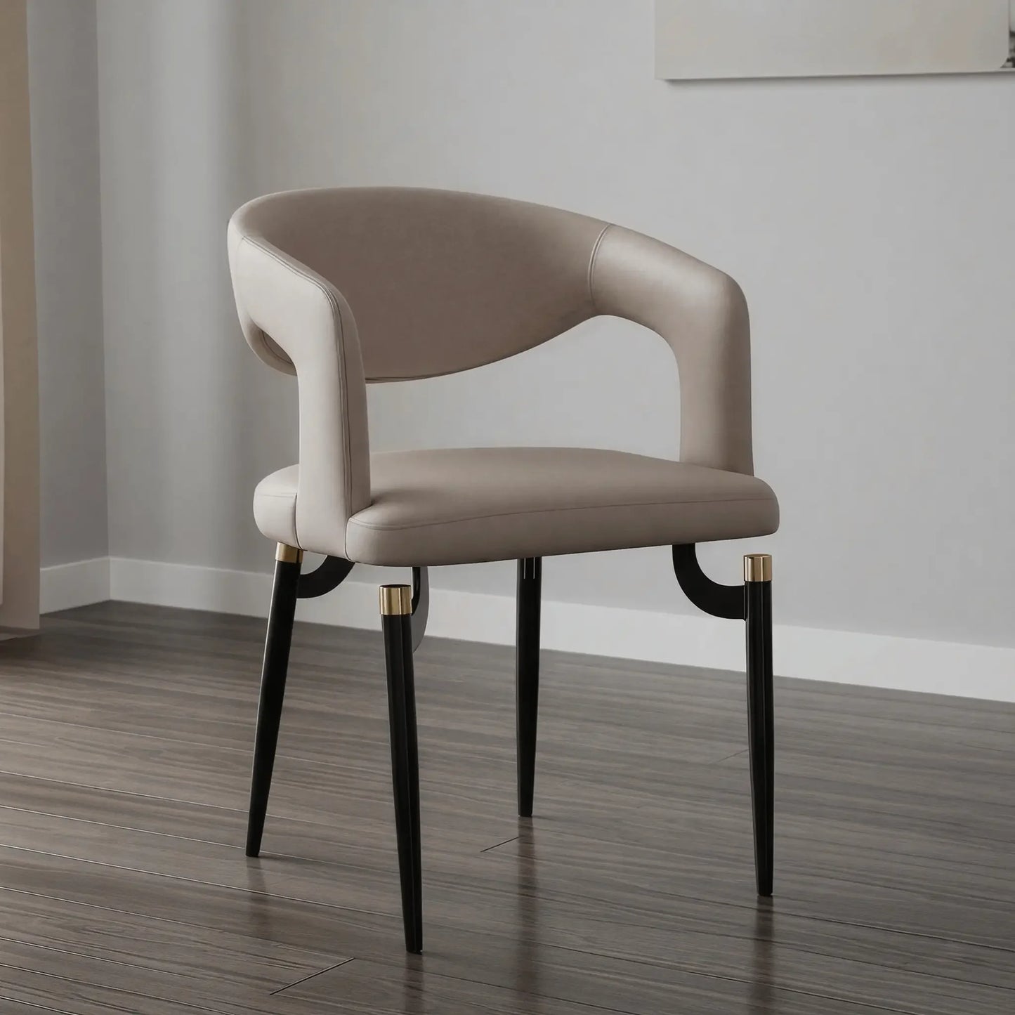 Entice Leather Dining Chair with Curved Open Back and Iron Legs