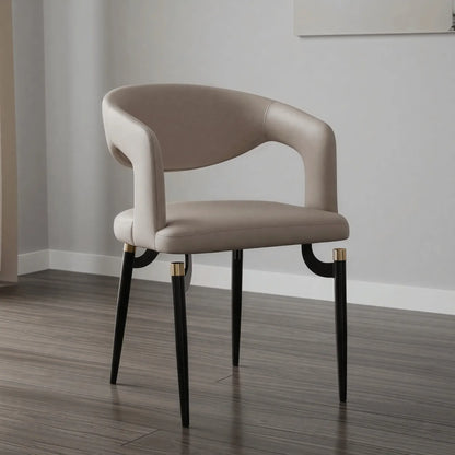 Entice Leather Dining Chair with Curved Open Back and Iron Legs