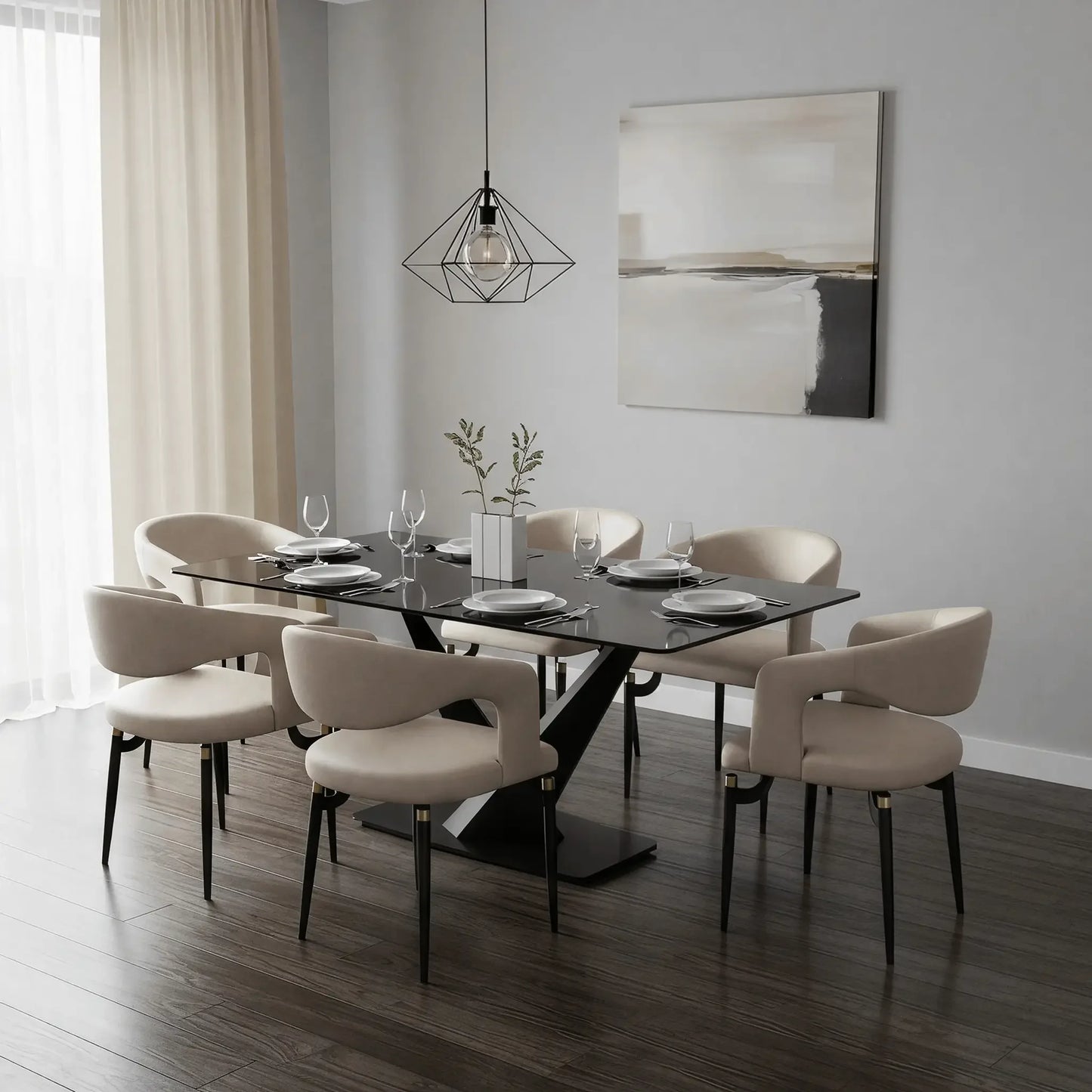 Entice Leather Dining Chair with Curved Open Back and Iron Legs