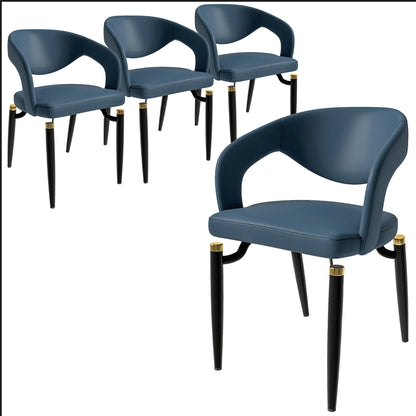 Entice Leather Dining Chairs with Curved Open Back Design and Iron Legs Set of 4 - Elax Furniture