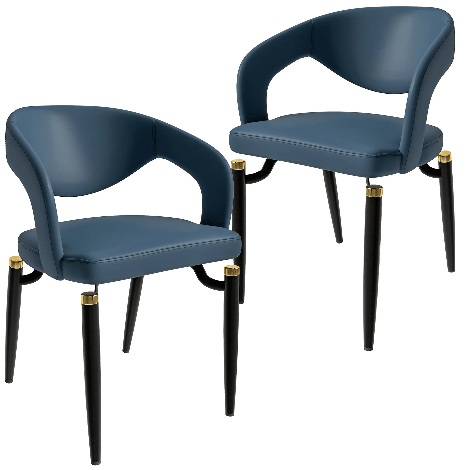Entice Leather Dining Chairs with Curved Open Back Design and Iron Legs Set of 2 - Elax Furniture