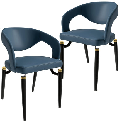 Entice Leather Dining Chairs with Curved Open Back Design and Iron Legs Set of 2 - Elax Furniture