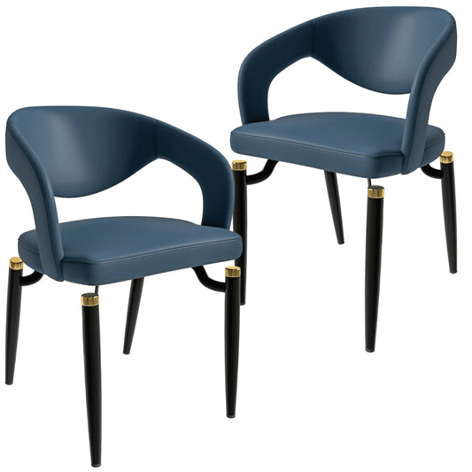 Entice Leather Dining Chairs with Curved Open Back Design and Iron Legs Set of 2 - Elax Furniture