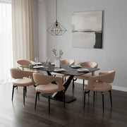 Entice Leather Dining Chair with Curved Open Back and Iron Legs